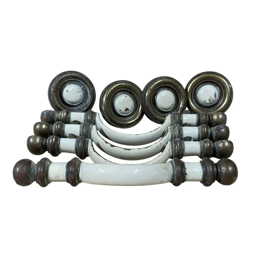 Vintage Brass Door / Drawer Pulls Knobs Set of 8 Good Used Condition